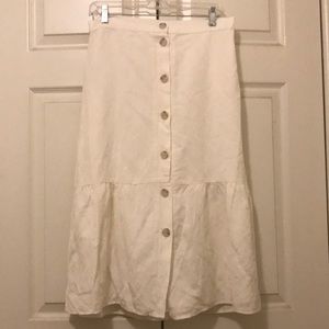 LOFT White Linen Skirt, button front detail, NWT